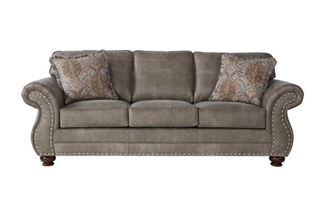 Leinster Faux Leather Upholstered Nailhead Sofa in Stone Gray ...