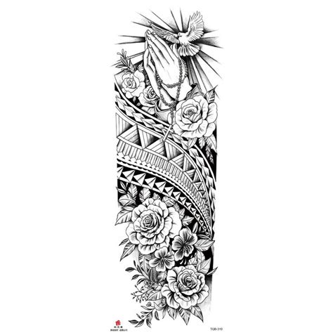 Full Arm Temporary Tattoo Wolf Lion Fish Horns Geometric Man Body Leg