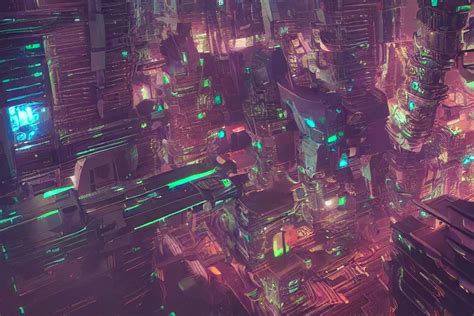 Ariel View Of Futuristic City Architecture Neon Beeple Stable