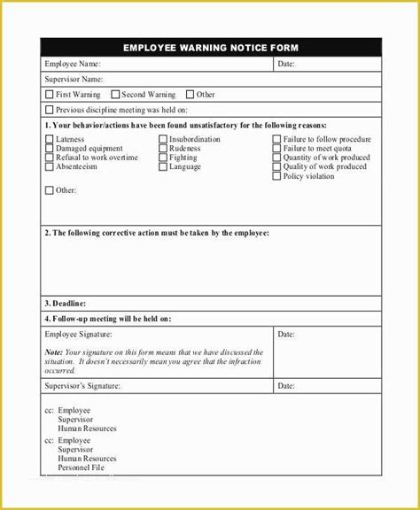 Employee Written Warning Template Free Of Notice Form In Word Sarahepps Heritagechristiancollege