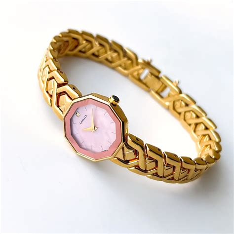 Very Rare 1990s Gold Plated Lassale Seiko Quartz Watch With Pink Dia Finchley Watches