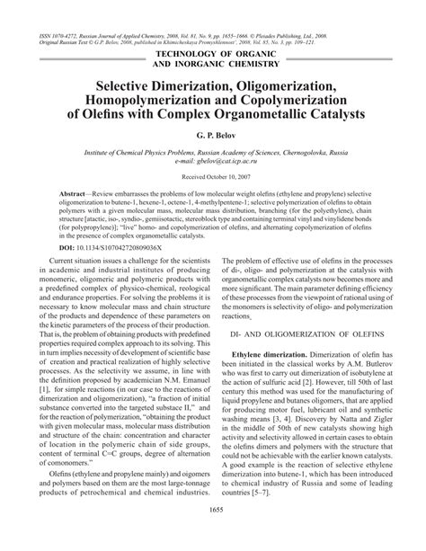 (PDF) Selective dimerization, oligomerization, homopolymerization and ...