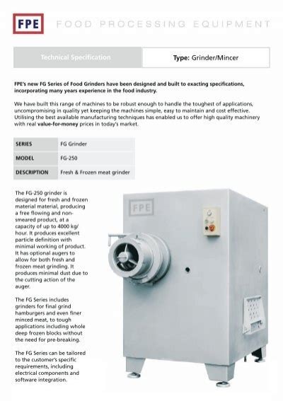 Technical Specification Type Grinder Mincer Fpeuk