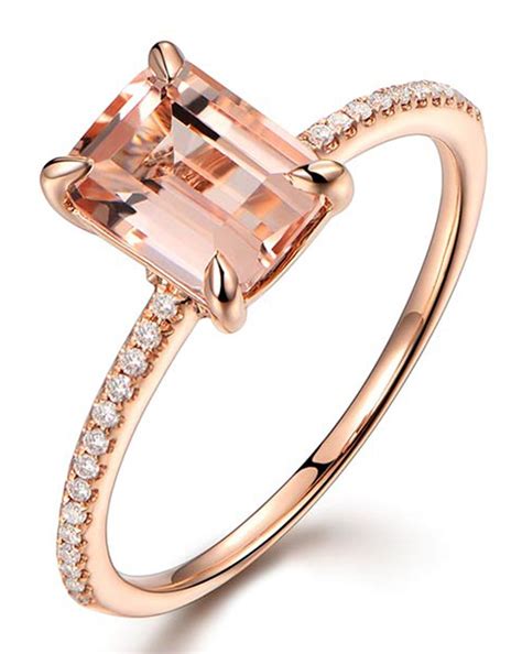 1 Carat Morganite And Round Cut Diamond Engagement Ring In Rose Gold