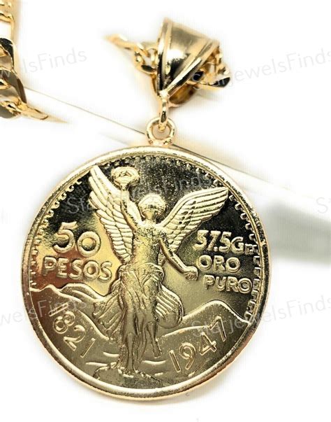 Coin Centenario Mexicano Moneda 50 Pesos Pendant Cadena 14K Etsy