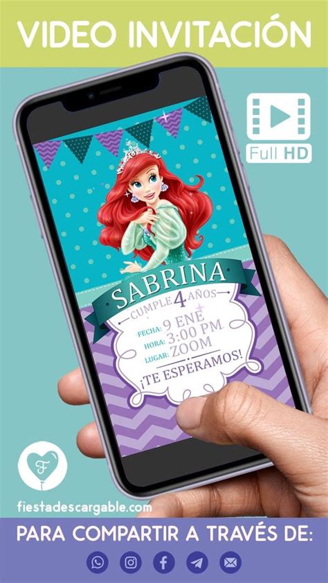 Video invitación de La Sirenita Ariel Personalizada 2024