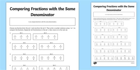 Comparing Fractions With Different Denominators Worksheet Worksheet