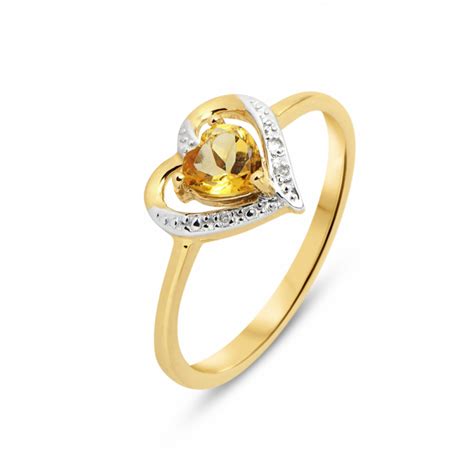 Bague Coeur Or Jaune Citrine Et Diamant Ref