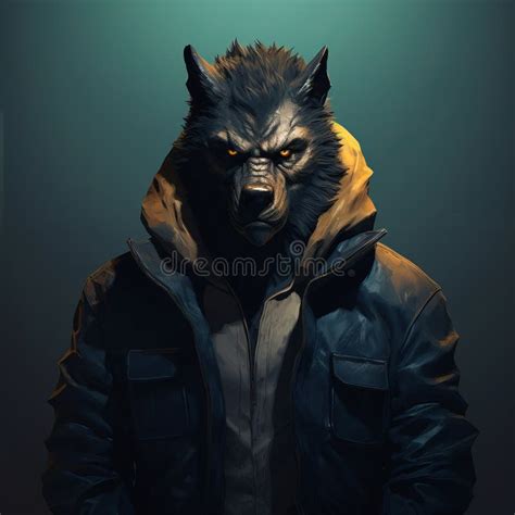 Urban Edgy Wolf in Jacket with Dark Blue Eyes Stock Illustration - Illustration of dark, edgy ...