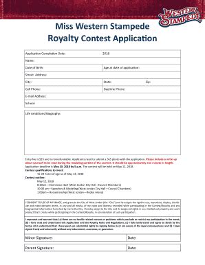 Fillable Online Miss Western Stampede Royalty Contest Application Fax