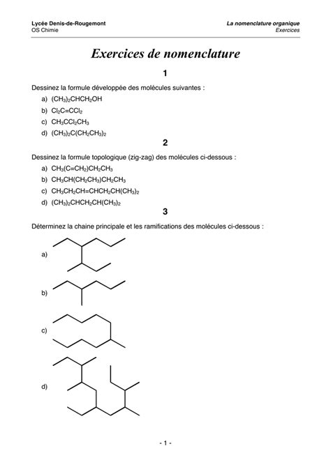 Nommer Mol Cule Chimie Organique Exercices