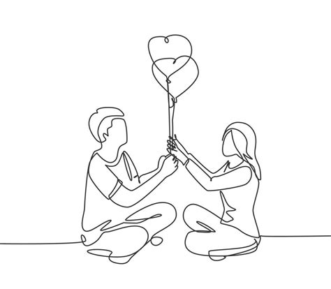 One Continuous Line Drawing Of Young Happy Man And Woman Couple Sitting