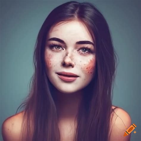 Portrait Of A Young Woman With Freckles And Dark Hair