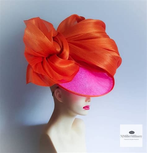 A Bright Pink And Orange Fascinator Hatinator Hat Saucer Etsy