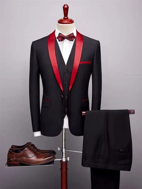 Designers 2019 Black Red Tuxedo Mens Suits Formal Grooms Wedding Prom