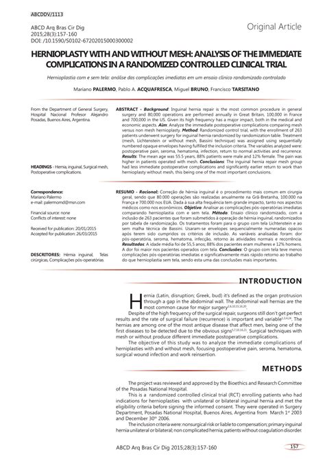 (PDF) Hernioplasty with and without mesh: analysis of the immediate ...