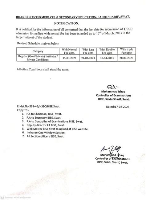 Bise Swat Board Date Sheet Inter Part Hssc Fa Fsc Inter