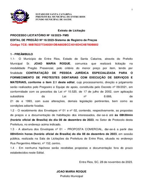 Preenchível Disponível Licitaes Prefeitura de Entre Rios Fax Email