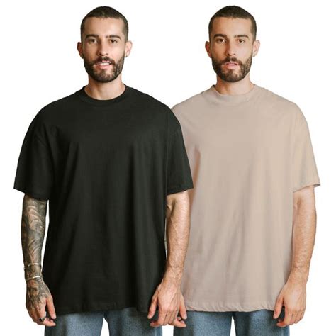 Kit Camisetas Oversized Algod O Bege Preto Act Footwear