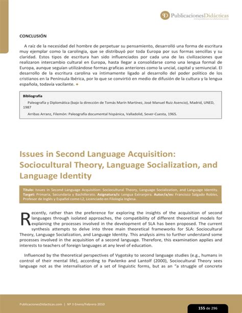 Issues In Second Language Acquisition Sociocultural Theory