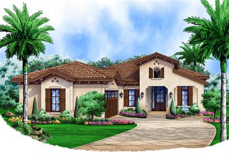 Bed Spanish Style House Plan With Stucco Exterior And Tile Roof