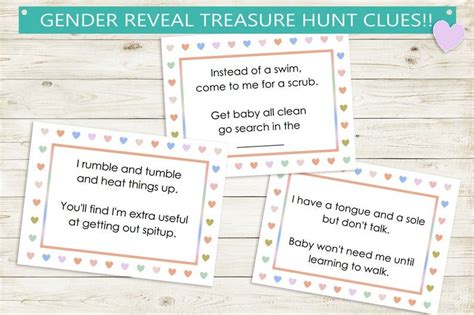 Gender Reveal Printable Treasure Hunt Clues Editable Pdf Etsy