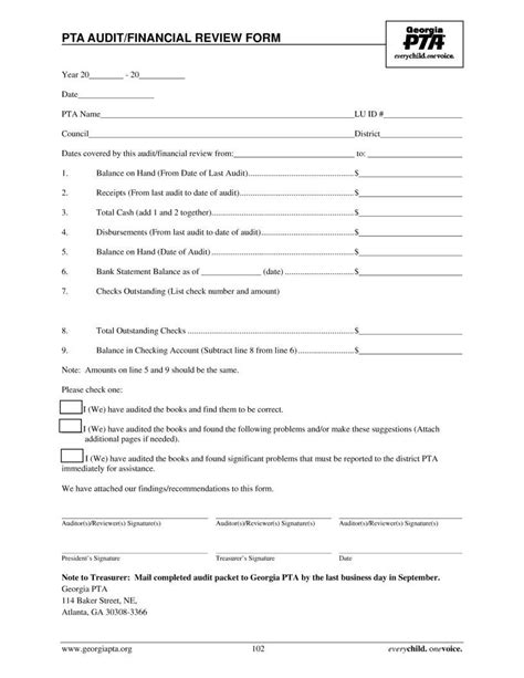 Fillable Pta Audit Form Printable Forms Free Online