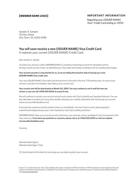 Cardholder Reissue Notification Letter â Credit Card