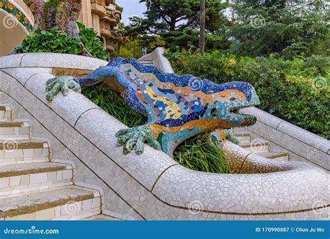 The Mosaic Lizard Sculpture In Park Guell Barcelona Editorial