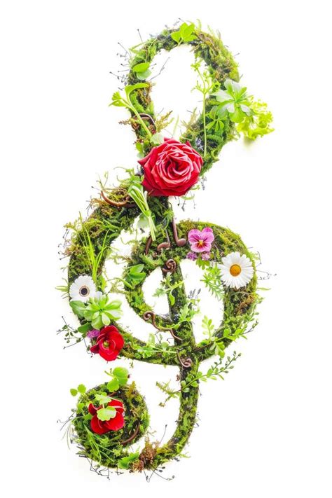 Treble Clef Made Of Grass And Flowers Isolated Stock Illustration