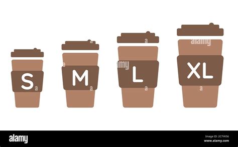 Coffee Cup Sizes Set S M L Xl Different Size Small Medium Large And Extra Large Isolated