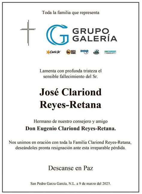 Sr Jos Gerardo Clariond Reyes Retana Obituario Esquela