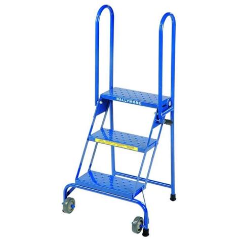 Ballymore 50 1 2 In H Steel Folding Rolling Ladder 3 Steps 350 Lb