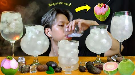 MUKBANG ASMR MINUMAN SEGAR DINGIN ASMR AIR KELAPA MUDA SERAT MERAH