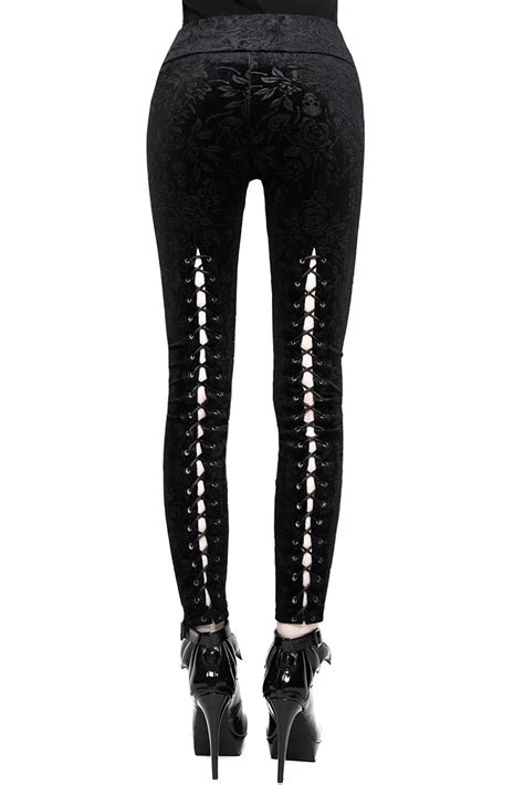 Leggings En Velours Noir à Motifs Crânes Et Roses Bite Me Killstar