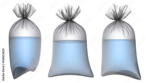 Transparent Plastic Bag With Water D Illustration Set Isolated On