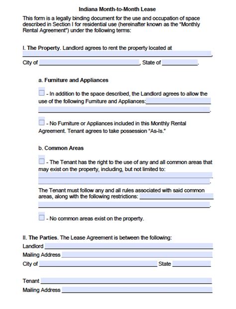 Free Indiana Month To Month Lease Agreement Pdf Word Doc