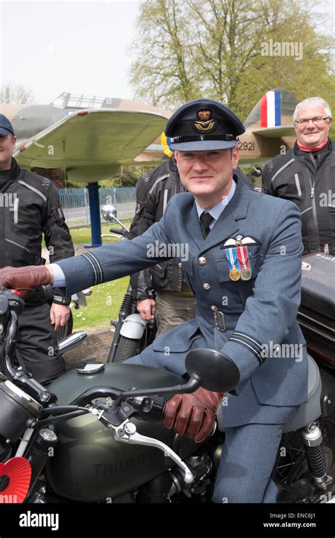 James Whitworth From 100 Squadron Poses On A Triumph As A Total Of