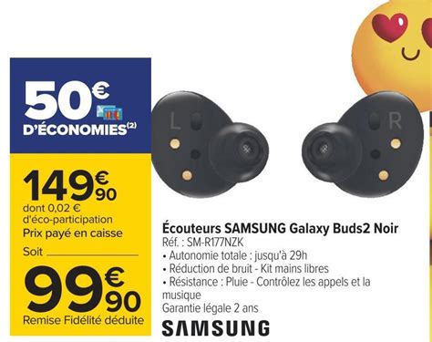 Promo Samsung écouteurs galaxy buds2 noir chez Carrefour