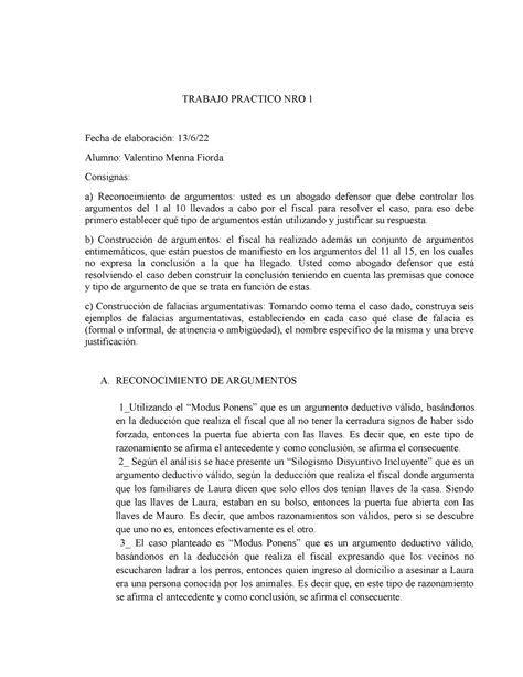 Trabajo Practico Nro Teoria De La Argumentacion Juridica Trabajo