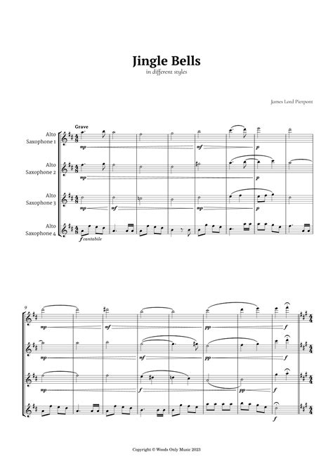 Jingle Bells In Different Styles For Alto Sax Quartet Arr Ander