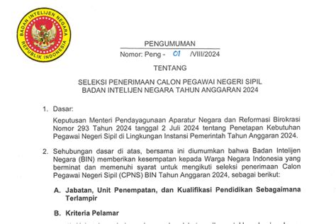 Syarat Dan Formasi Cpns Bin Ada Untuk Lulusan Sma