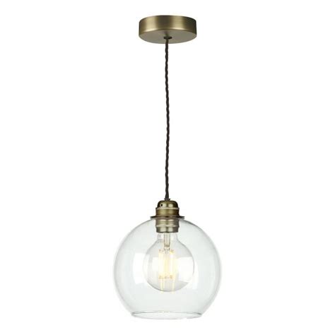 Single Ceiling Pendant In Antique Brass Clear Glass David Hunt