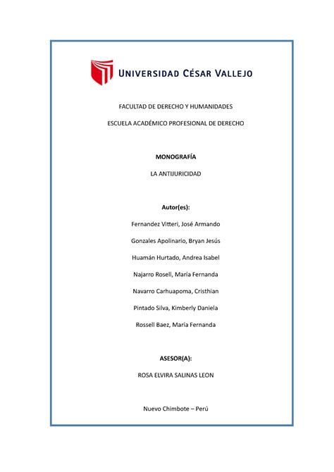 Monografia Antijuricidad Facultad De Derecho Y Humanidades Escuela