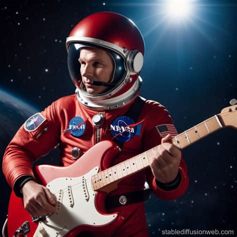 Iconic Astronaut Yuri Gagarin Wearing A Space Suit Playing Red Fender