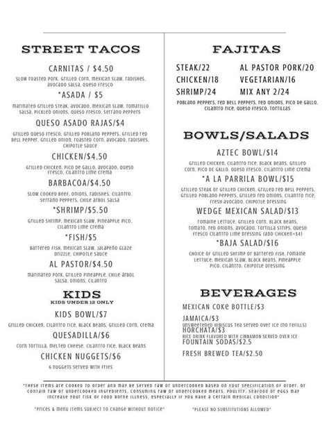 Menu Of Kalaka Mexican Kitchen In Evergreen Co 80439