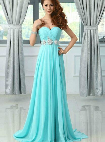 Pretty Light Blue Chiffon Sweetheart Beadings Prom Dresses 2016 Blue