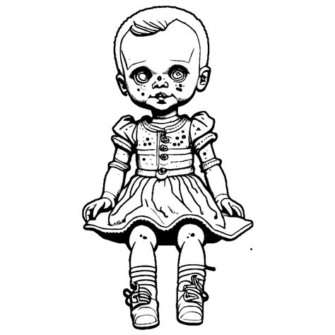 Creepy Doll Coloring Page Creative Fabrica