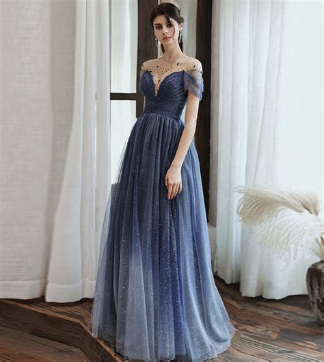 Blue Tulle Beads Long Prom Dress Evening Dress On Storenvy