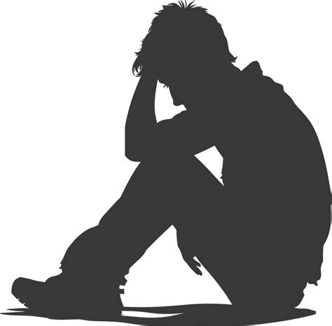 Silhouette Sad Man Sitting Alone Depressed Sitting Black Color Only